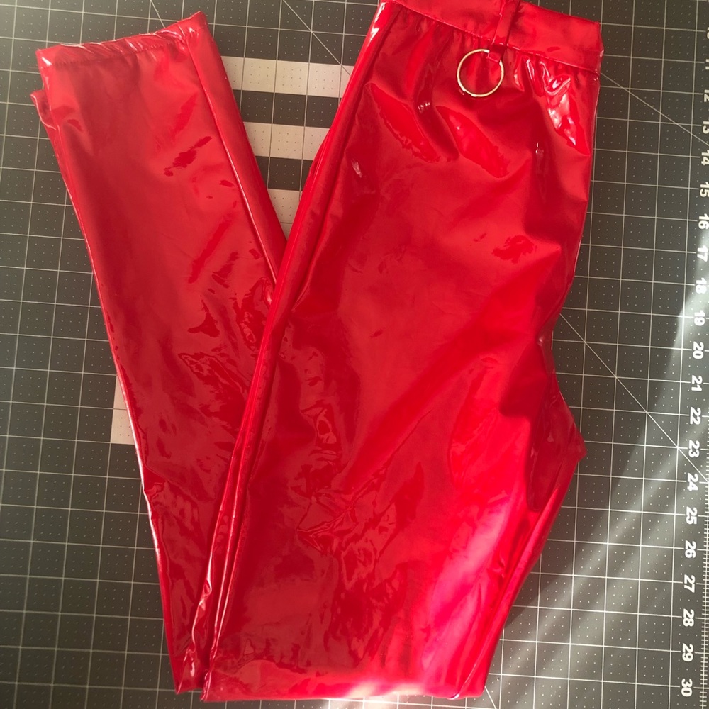 Zipper/o  ring fashion nova pants in red vinyl